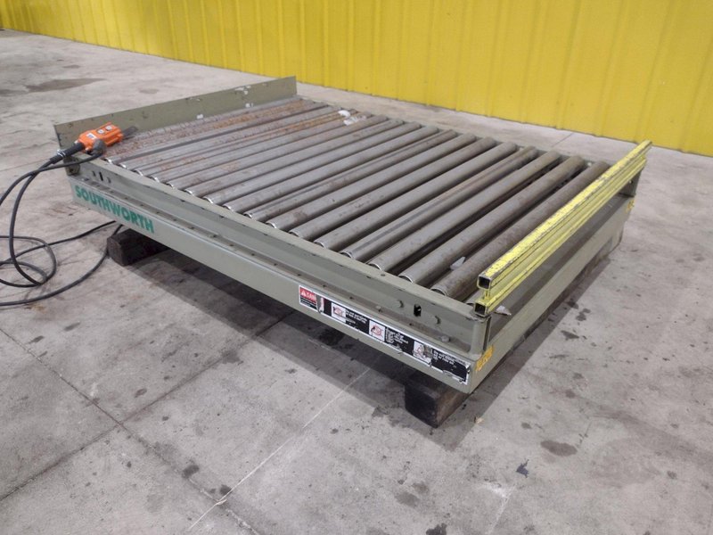3800 LBS X 60" X 42" SOUTHWORTH MODEL #LS4-36 HYDRAULIC SCISSOR LIFT TABLE WITH ROLLER TOP, 110 VOLT: STOCK #20880