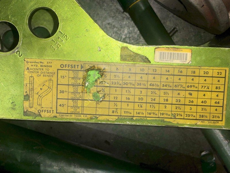 1.25&quot; TO 4&quot; GREENLEE MODEL #777 PORTABLE HYDRAULIC TUBE &amp; PIPE BENDER: STOCK #21222