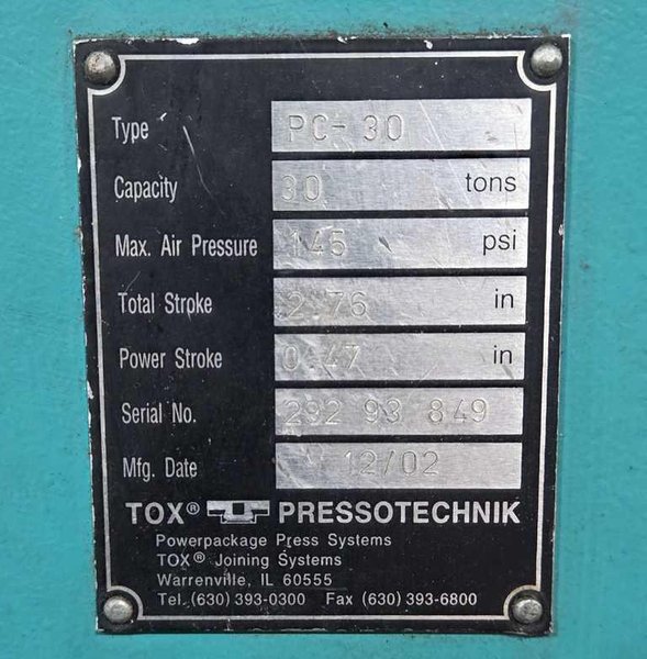 30 Ton TOX C Frame Hydraulic Press PG-30 STOCK# 4213