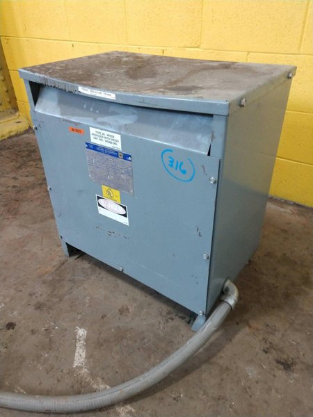 45 KVA SQUARE D 480 TO 480Y/277 VOLT ELECTRICAL TRANSFORMER : STOCK #11921