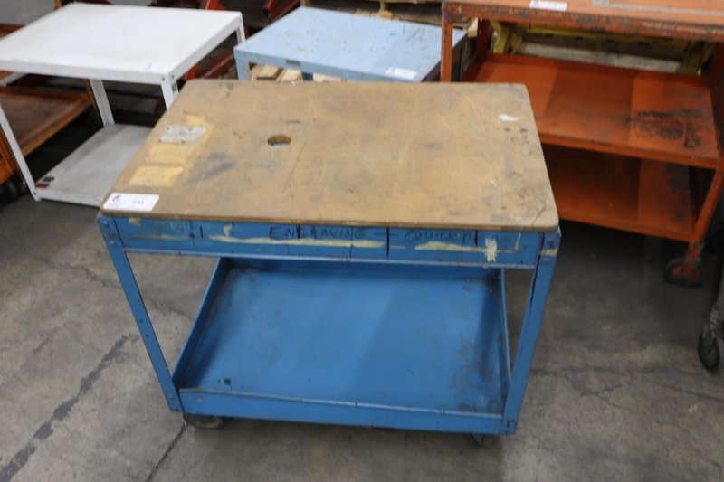 Rolling Sheet Metal Shop Cart with Particle Board Top- Auction Item
