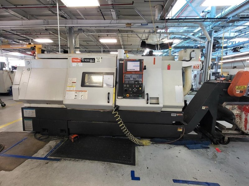 Mazak QTN 450-II CNC Turning Center 2006- Tool Setter, SMW Autoblok 19″ Chuck , 24 Station, Chip Conveyor