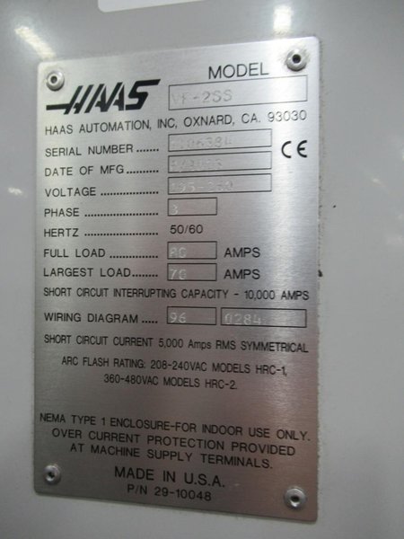 Haas VF-2SS CNC Vertical Machining Center, 30&quot;x16&quot;x20&quot; Travels, CT40, 12k RPM, Probing, High Speed Machining- Auction Item