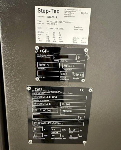 Mikron Mill E 800 CNC Vertical Machining Center