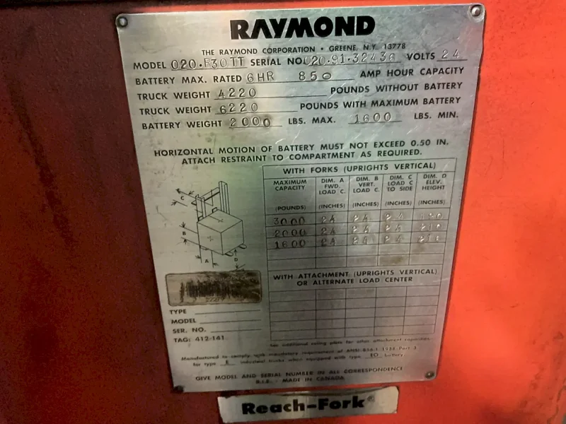 Raymond 3000 Lbs Electric Stand Up Fork Lift - 020-f30 Tt
