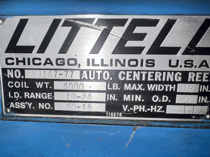 4,000 LB X 18&quot; LITTELL MODEL #40-18 PULL OFF COIL REEL UNCOILER: STOCK #22426