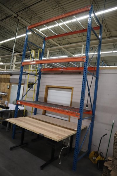 Pallet Racking, Teardrop Style, (2) 14'x42" Uprights, (6) 8' Cross Beams and Wire Decking *No Contents*- Auction Item