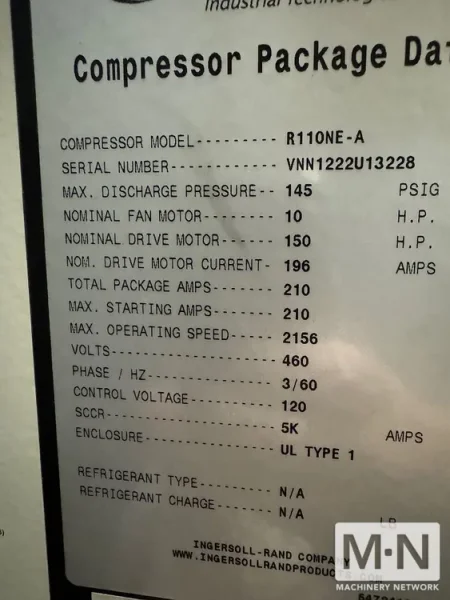 150hp Ingersoll-Rand R110ne Vari-Speed, Rotary Screw Air Compressor