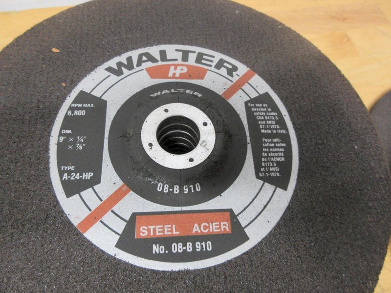Walter Grinding Wheels 9" x 1/4" x 7/8" Thread on And Thru Hole, Dozens of **New Unused** Wheels with Safety Face Shield- Auction Item