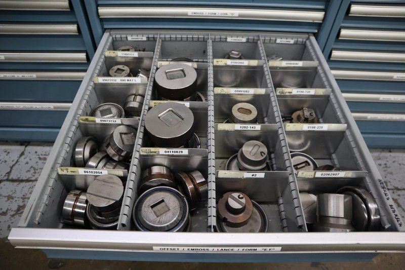 112 and Marathon 112, Turret Punch Tooling, (3) Lista Cabinets with Maple Top Loaded with Tooling- Auction Item