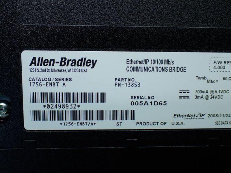 ALLEN-BRADLEY 13 SLOT CHASSIS W/PROCESSOR AND I/O MODULES  -  1756-A13