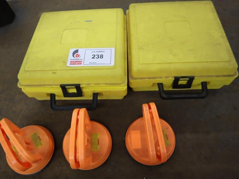 Suction Cups For Material Handling (2) 8" Woods Power Grip, (3) Harbor Freight 4.5"- Auction Item