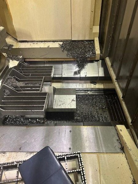 OKUMA MB8000H CNC 4-Axis Horizontal Machining Center, 2017;  31.5&quot; x 31.5&quot; pallets, 12,000 RPM spindle, 4,400 lb cap., travels 51.18&quot; x 43.3&quot; x 49.21&quot;, OSP P300M CNC. 171 Pos. ATC, Renishaw tool detection and chip conveyor, 50 hp