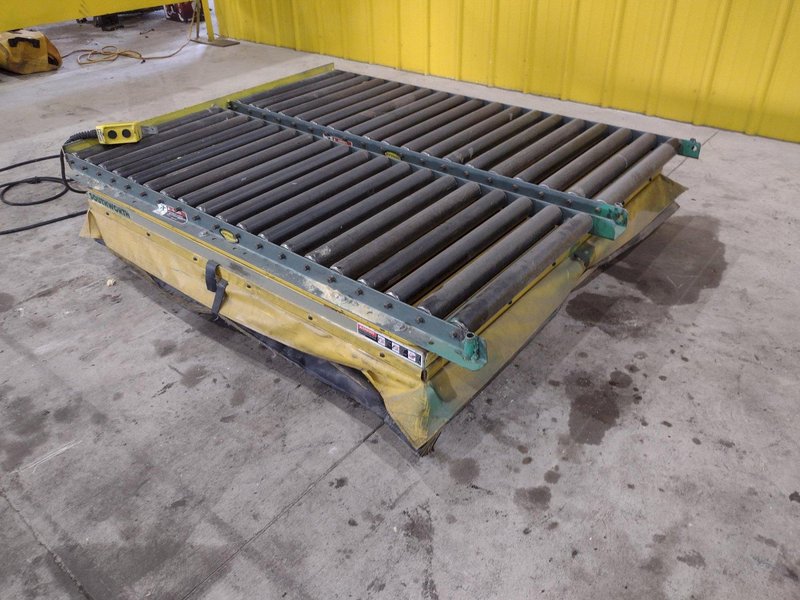3,500 LBS X 48" X 48" SOUTHWORTH MODEL #LS4-36 HYDRAULIC SCISSOR LIFT TABLE WITH 60X48 ROLLER CONVEYOR TOP, 110 VOLT: STOCK #20924