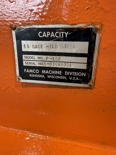 52" X 16 GA FAMCO P-152 MECHANICAL SHEAR. STOCK # 0114826