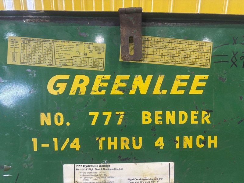 1.25&quot; TO 4&quot; GREENLEE MODEL #777 PORTABLE HYDRAULIC TUBE &amp; PIPE BENDER: STOCK #21222