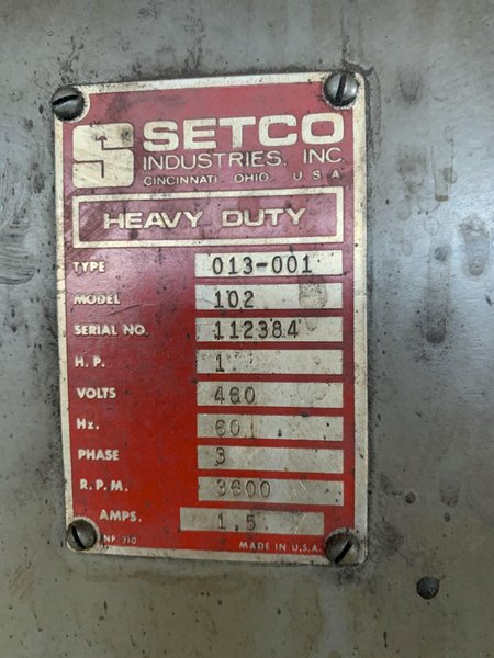 1 HP SETCO MODEL #102 DUST COLLECTOR: STOCK 14097