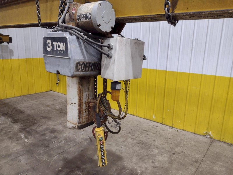 3 / 5 TON X 30' NORTH AMERICAN SINGLE GIRDER TOP RUNNING OVERHEAD BRIDGE CRANE &amp; COFFING HOIST: YOBRO #25275