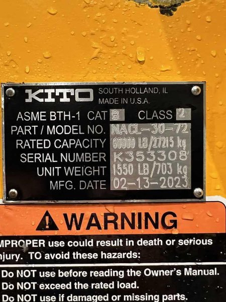 60,000# x 72" Harrington Narrow Arm Coil Lifter STOCK #3766