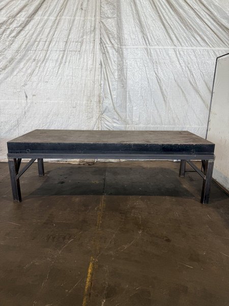 124&quot; X 50&quot; STEEL DRILLED &amp; TAPPED LAYOUT TABLE W/ STAND. STOCK # 0667025.