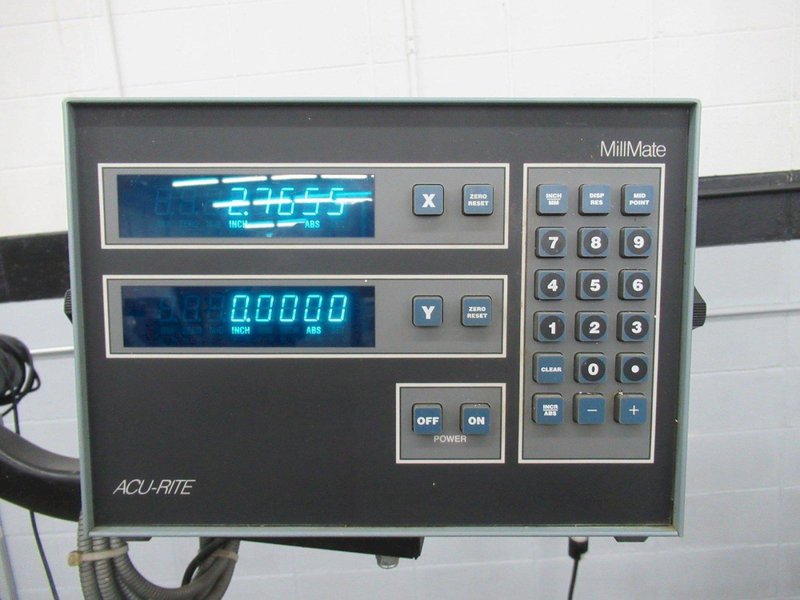 Bridgeport 1J Vertical Knee Mill, Acu-Rite Millmate 2-Axis DRO, X-Axis Power Feed, Power Quill Feed