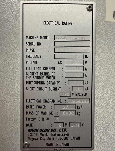 Mori Seiki DuraVertical 5100 CNC Vertical Machining Center – 4th Axis Mill