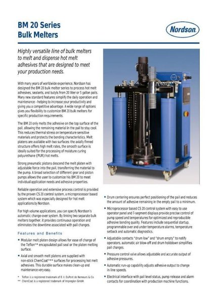 NORDSON MODEL #BM-20 RESIN TRANSFER &amp; ADHESIVE  GLUE MELTING SUPPLY SYSTEM: STOCK #21055