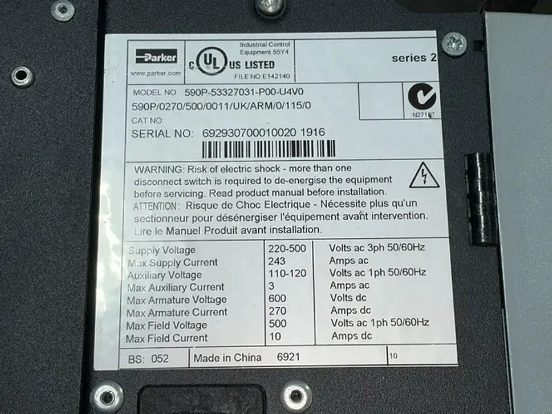 PARKER DC MOTOR SPEED CONTROLLER  -  590P-53327031-P00-U4V0