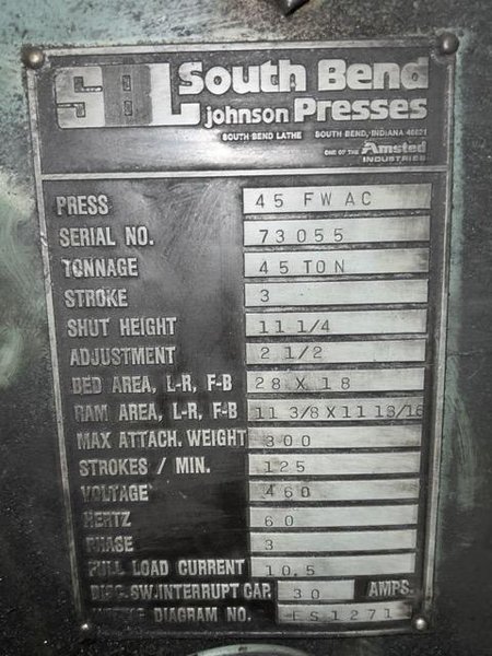 45 Ton South Bend Single Crank Flywheel OBI Press