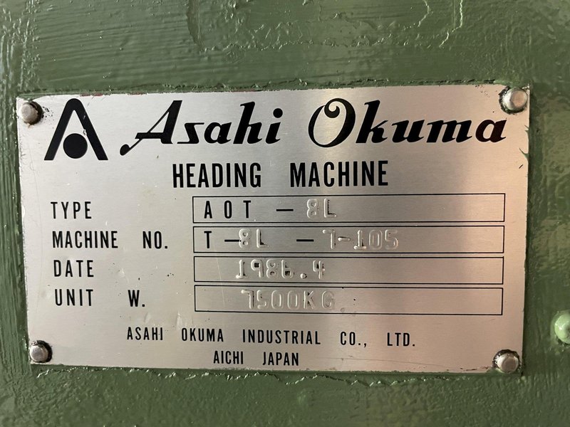 8mm (5/16") Asahi Okuma Model AOT-8L Long Stroke 2 Die 2 Blow Cold Header