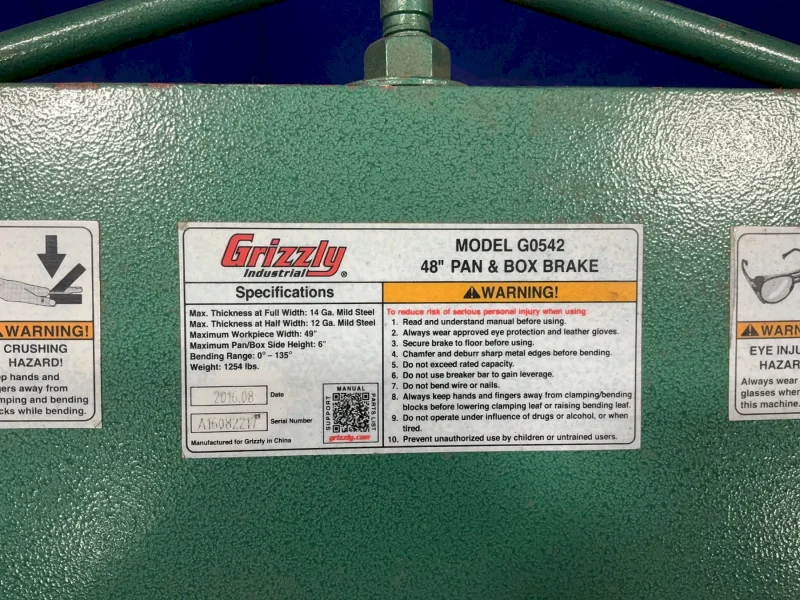 GRIZZLY INDUSTRIES 14 GA. X 48" PAN &amp; BOX BRAKE  -  G0542