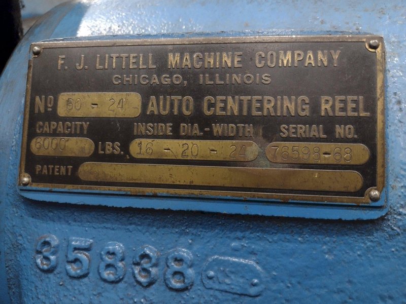 6,000 LB X 24&quot; LITTELL MODEL #60-24 PULL OFF COIL REEL UNCOILER, HYDRAULIC EXPANSION: STOCK #23703
