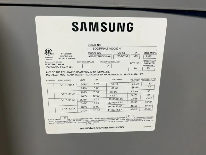 SAMSUNG AIR CONDITIONER  -  AM060TNZDCH/AA