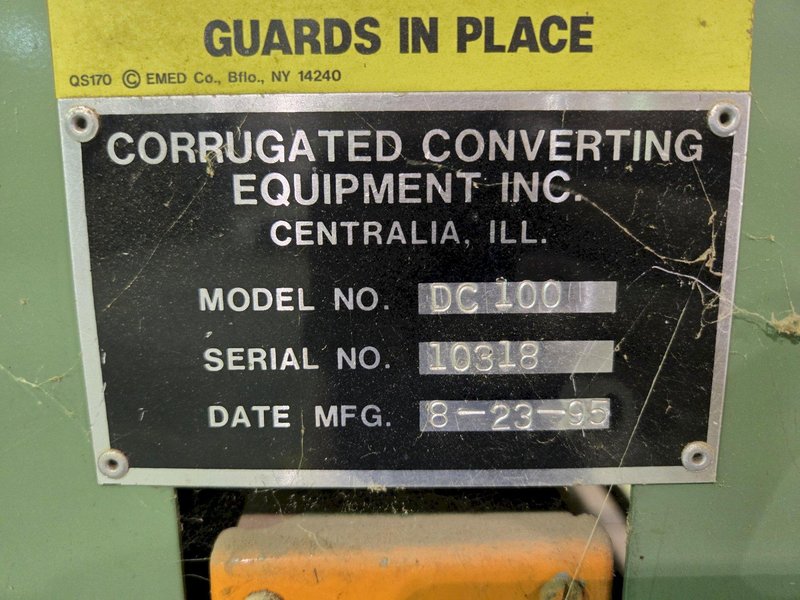 EQUIPMENT INC DC 100 CORRUGATED CONVERTING INDUSTRIAL PAPER CUTTER. STOCK # 0772226
