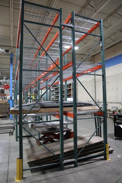 Pallet Racking - (2) Back to Back Bays: (14) 14'H x 42" Uprights, Teardrop Style, (24) 9' Shelves, (8) 8' Shelves, Wire Decking - NO CONTENTS- Auction Item