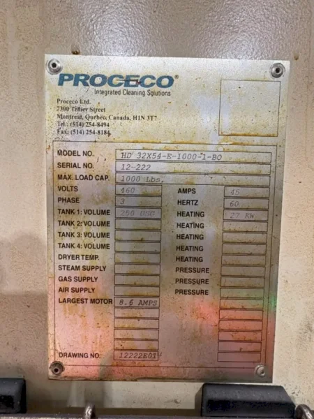 32" X 54" PROCECO MODEL #HD 32X54-E-1000-1-BO TYPHOON ROTARY TABLE PARTS WASHER: YOBRO #25170