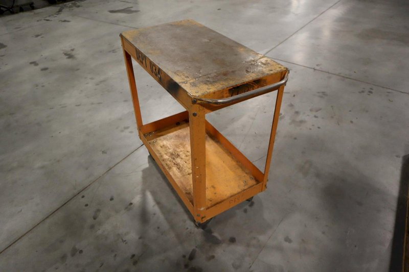 Metal Orange Rolling Shop Cart- Auction Item
