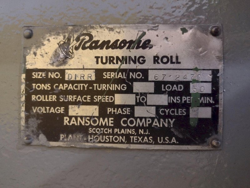 120 TON (240,000 LBS) RANSOME PANDJIRIS POWERED TANK TURNING ROLLS, POWER &amp; IDLER: STOCK #23143