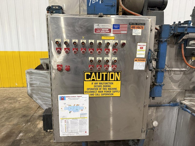 24" WIDE x 8" HIGH CAE RANSOHOFF 4-STAGE STAINLESS STEEL BELT CONVEYOR PARTS WASHER, WITH RUST INHIBITOR APPLICATION: YOBRO #25378