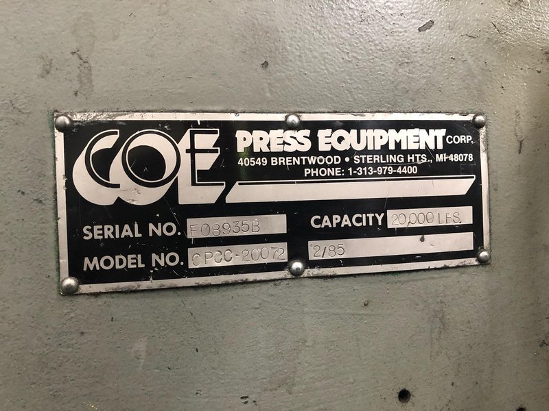 Coe Press Space Saver Coil Cradle Straightener Combination Uncoiler 20,000 Lbs.