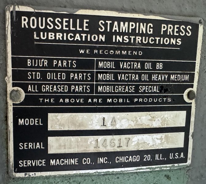 10 Ton Rousselle O.B.I. Press 1A, M.C., 1 Phase