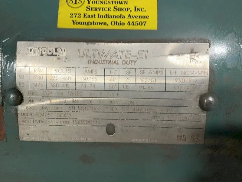 LINCOLN ELECTRIC CO. 50 HP ULTIMATE-E1 INDUSTRIAL DUTY MOTOR  -  SD4P50TSC61Y