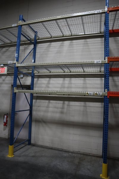 Pallet Racking, Teardrop Style (7) 14'x42" Uprights, (17) 8' Cross Members, Wire Decking, *No Contents*- Auction Item