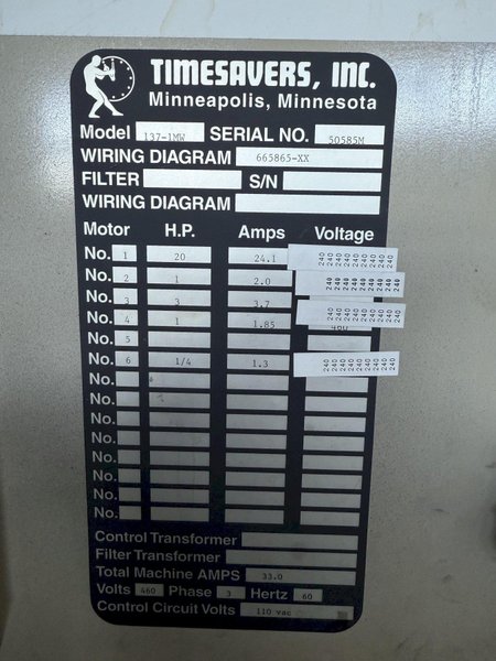 36" TIMESAVER MODEL 100 BELT SANDER. STOCK # 1052122