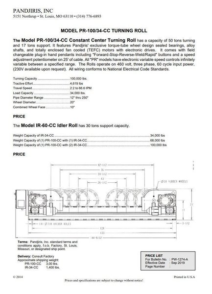 34 TON (68,000 LBS) PANDJIRIS MODEL #PR100 GEAR DRIVEN POWERED TANK TURNING ROLLS: YOBRO #24351