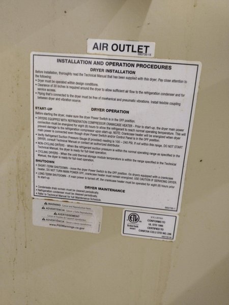 100 HP INGERSOLL-RAND MODEL RS75i-A125 ROTARY SCREW AIR COMPRESSOR W/ AIR DRYER: YOBRO #25976