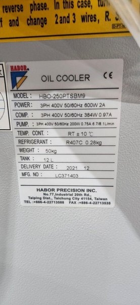 HABOR OIL COOLER PN: HBO-250PTSBM9 MN: LC371402 R407C 3PH 400V NEW