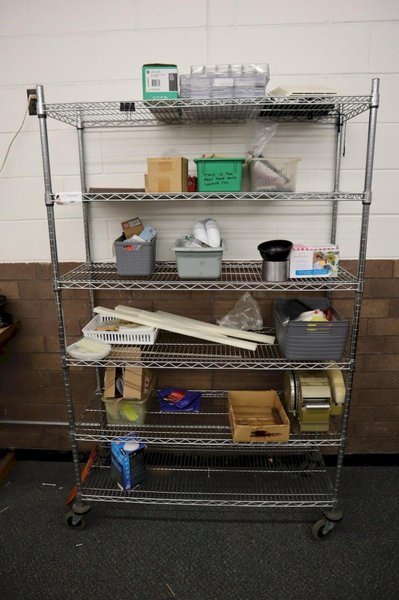 Rolling Wire Racking Unit with 6 Adjustable Shelves and Assorted Contents- Auction Item