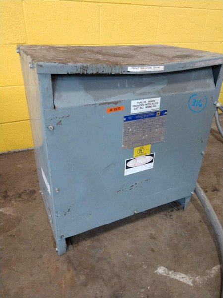 45 KVA SQUARE D 480 TO 480Y/277 VOLT ELECTRICAL TRANSFORMER : STOCK #11921