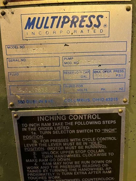 35 TON DENISON MULTIPRESS STOCK# 3285